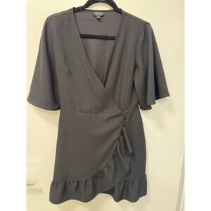 Topshop Black Size 8 Short Sleeve Wrap Mini Dress Ruffle Hem